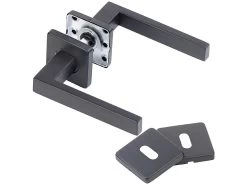 AGT Türklinke Edelstahl:2er-Set Edelstahl-Türbeschlag Mit 2 Klinken & Rosetten, Eckig, Schwarz