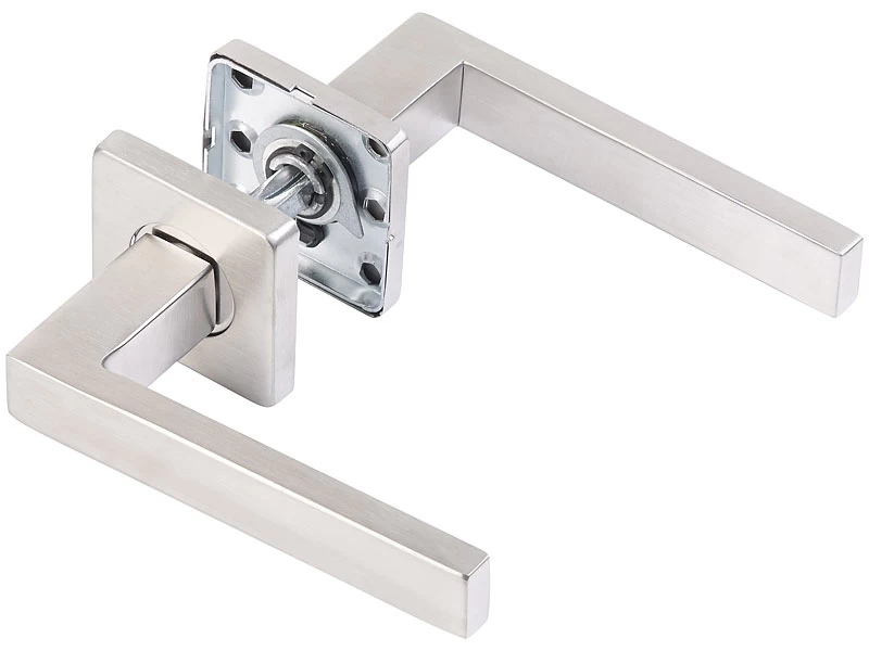 AGT Türbeschlag, Modern:2er-Set Edelstahl-Türbeschlag Mit 2 Klinken & Rosetten, Eckig, Silbern – Bild 7