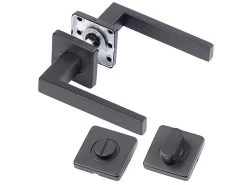 AGT Toiletten-Türklinken:2er-Set Edelstahl-Türbeschlag Bad & WC, 2 Klinken & Rosetten, Schwarz