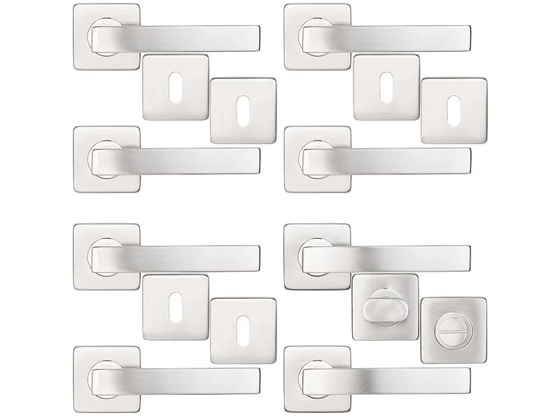 AGT Türbeschlag Rostfrei:8er-Set Edelstahl-Türbeschläge Für Alle Innen-Türen, Mit 8 Türklinken – Bild 2