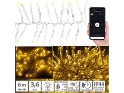 Lunartec LED-Lichterkette Stecker:2er SetLED Wifi Büschel Lichterkette,600warmweiße LEDs,Tuya,dursichtig