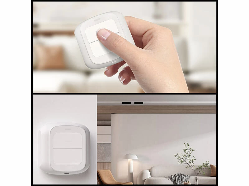 Luminea Home Control Funk Lichtschalter:2er-Set Smarte WLAN-Fernbedienung Mit 2 Tasten, Licht & Szenen Steuern – Bild 3