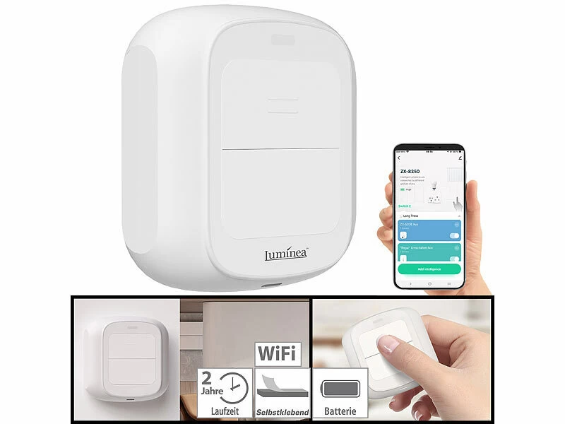 Luminea Home Control Funk Lichtschalter:2er-Set Smarte WLAN-Fernbedienung Mit 2 Tasten, Licht & Szenen Steuern – Bild 10