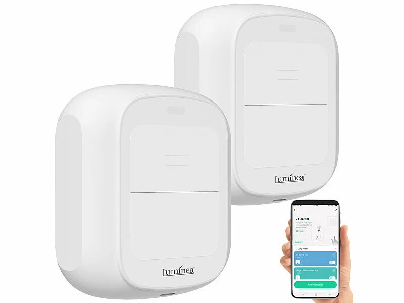 Luminea Home Control Funk Lichtschalter:2er-Set Smarte WLAN-Fernbedienung Mit 2 Tasten, Licht & Szenen Steuern – Bild 4